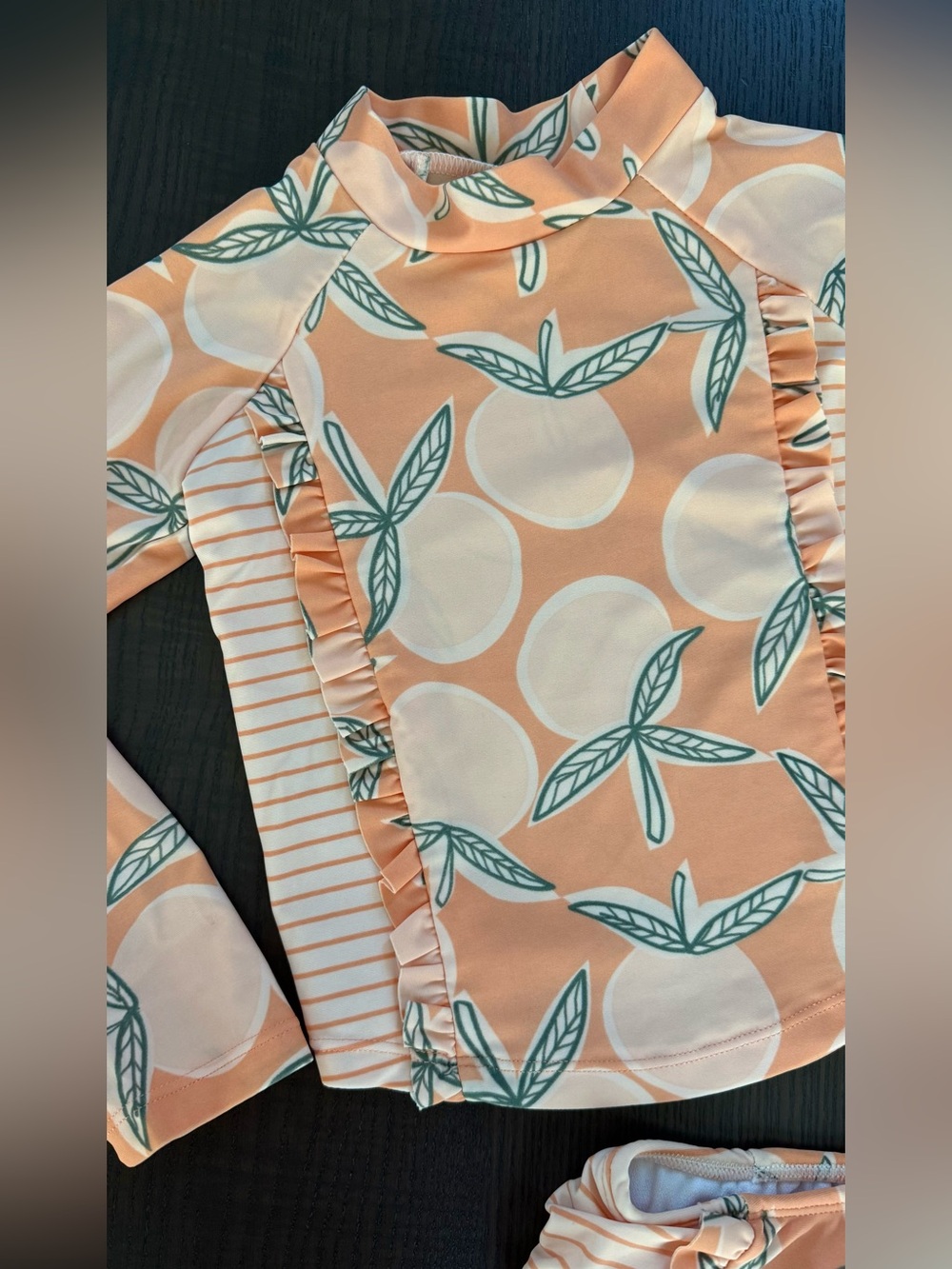 Jessica Simpson Peach Floral Long-Sleeve Rashguard Two-Piece Swim Set - Picture 3 of 6
